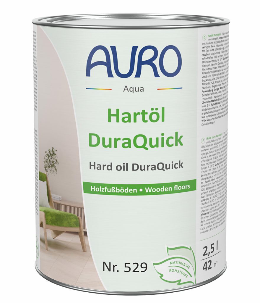 AURO Hartöl DuraQuick Nr. 529 in 2,5 Liter Dose für Holzfußböden innen, transparentes und wasserverdünnbares Hartöl mit hoher Strapazierfähigkeit