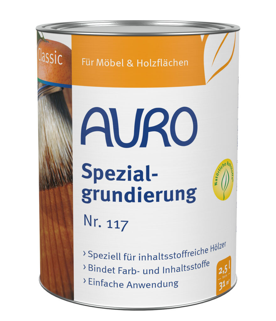 AURO Spezialgrundierung Nr. 117 – 2,5 Liter Dose für gerbstoffreiche Holzarten