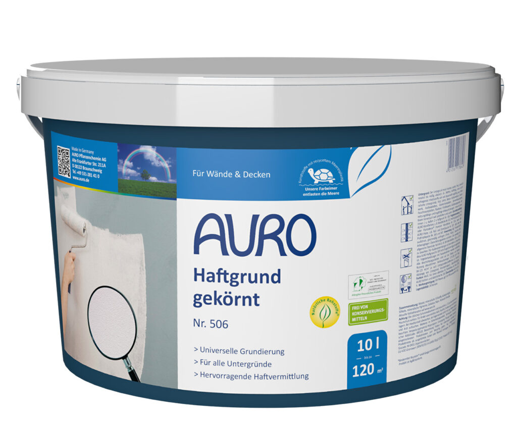 AURO Haftgrund, gekörnt Nr. 506 als 10 Liter Gebinde – diffusionsoffen und tropfarm für perfekte Anstrichvorbereitung