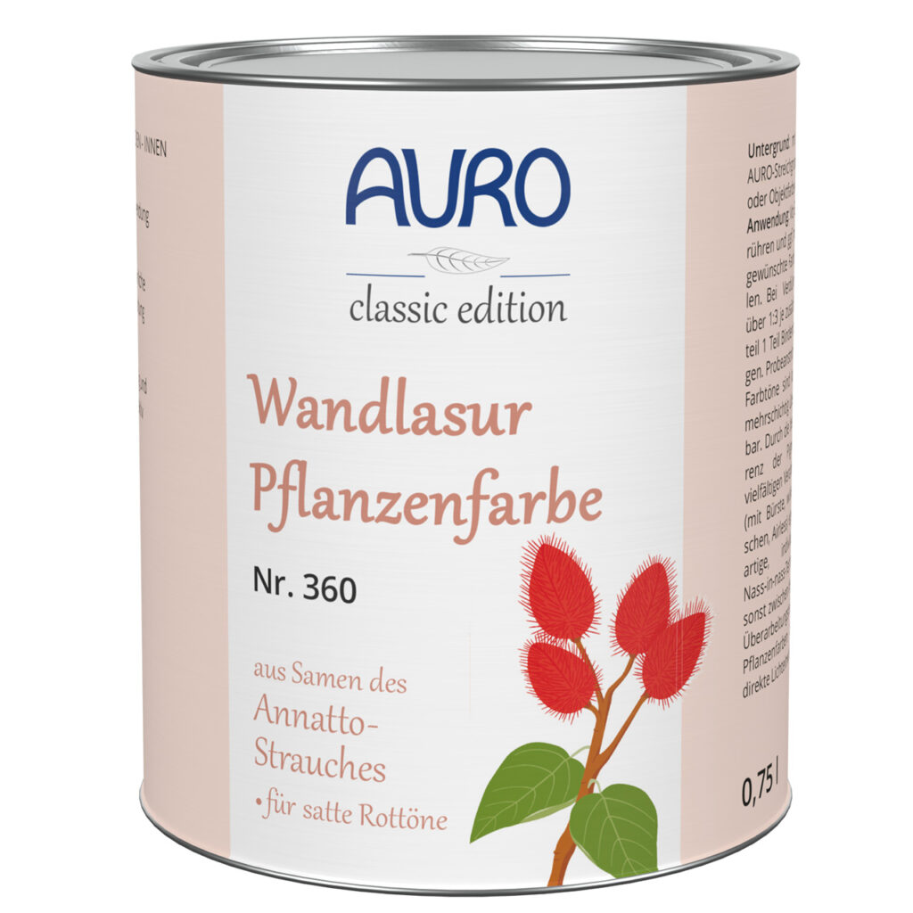 AURO Wandlasur-Pflanzenfarbe Nr. 360 in Ipiak-Rot, 0,75 Liter Dose – Pflanzenpigmente für kreative Wandgestaltung