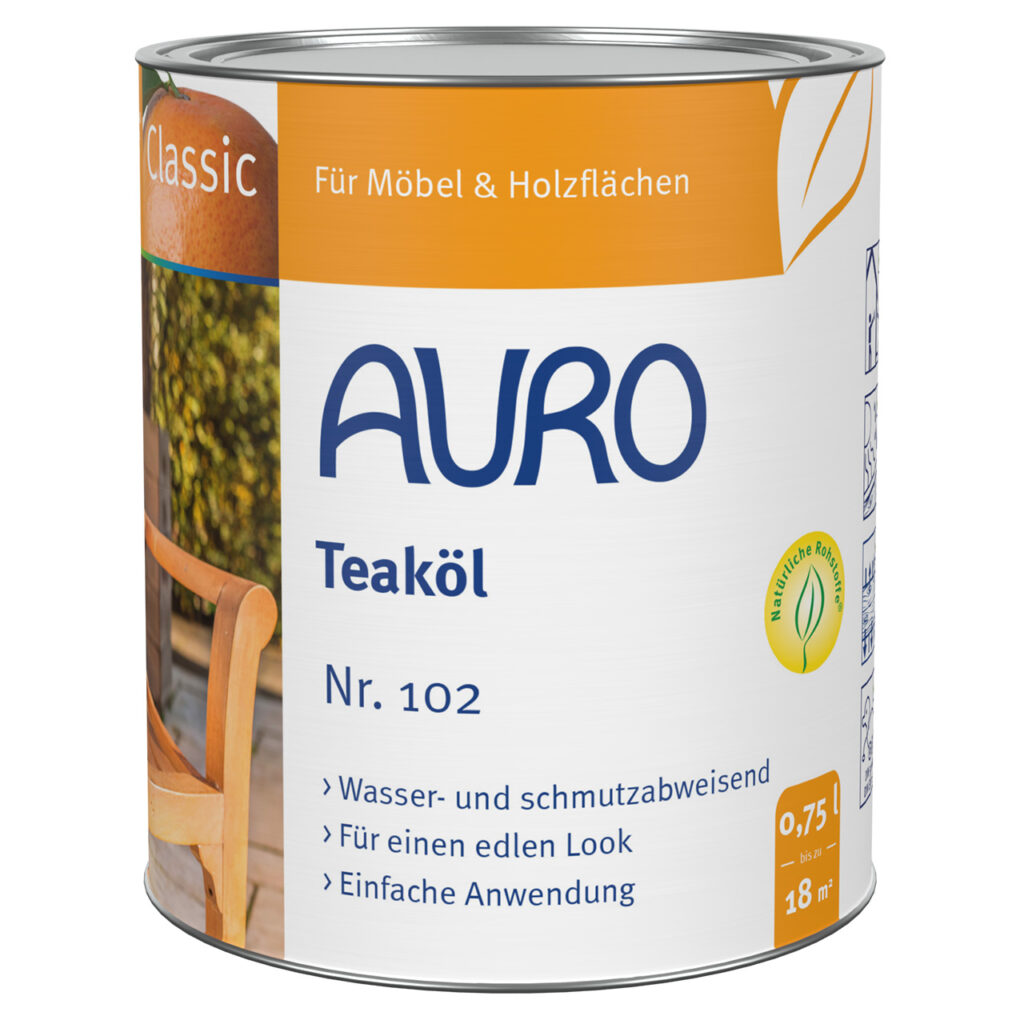 AURO Teaköl Nr. 102 in 0,75 Liter Dose – Holzöl für Außenbereich, naturfarben, geeignet für Gartenmöbelpflege