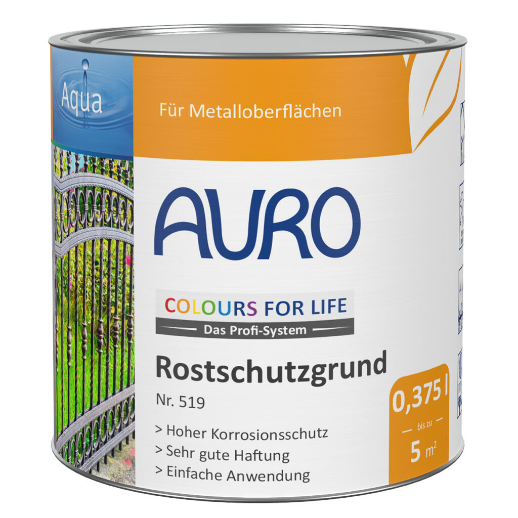 AURO COLOURS FOR LIFE Rostschutzgrund Nr. 519 in 0,375 Liter Dose – Grundierung zum Schutz von Eisen und Stahl vor Rost