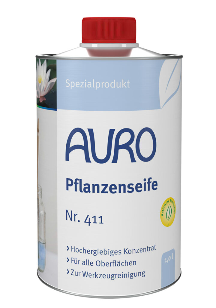 AURO Pflanzenseife Nr. 411 in 1 Liter Blechflasche zum Reinigen von Malerwerkzeugen nach Aqua-Produkten