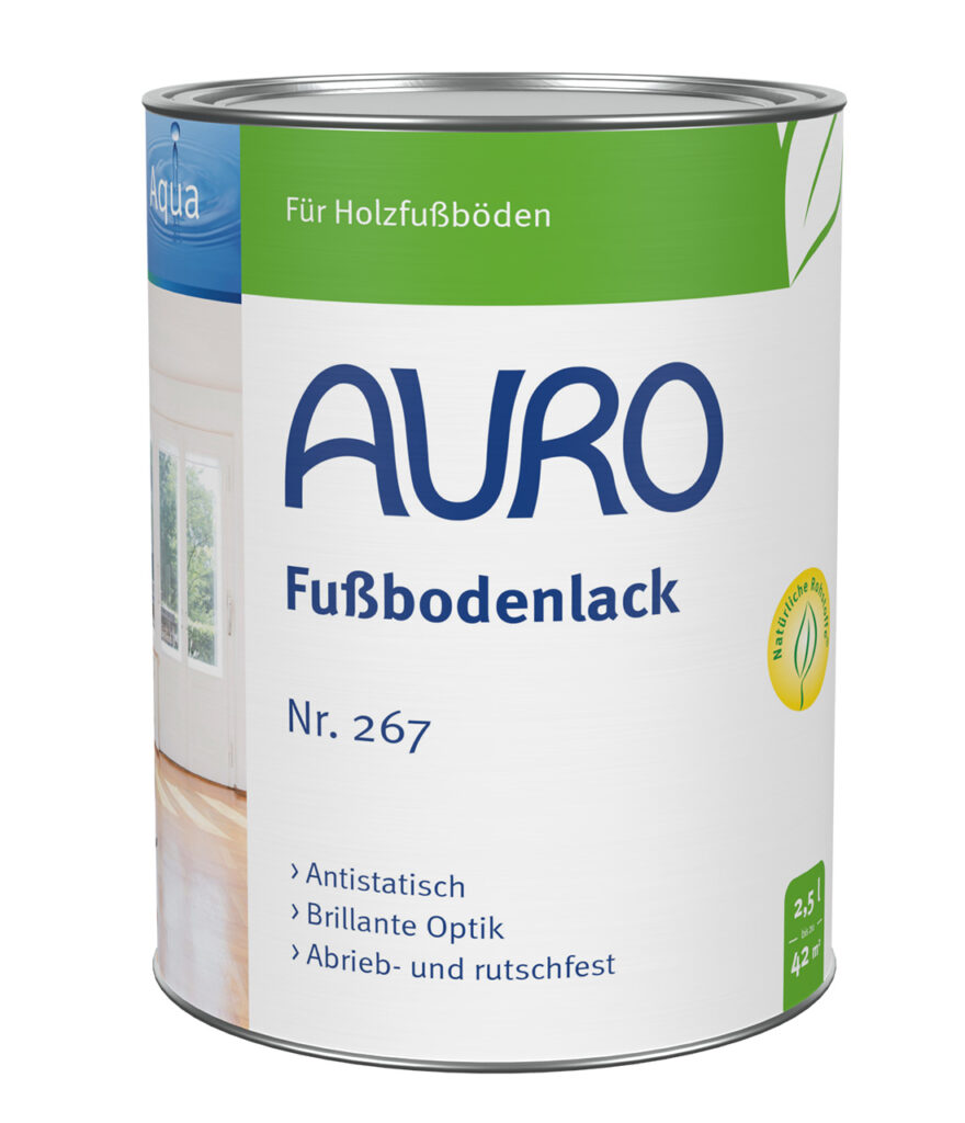 AURO Fußbodenlack Nr. 267 in 2,5 Liter Dose für lösemittelfreien, rutschfesten Holzschutz