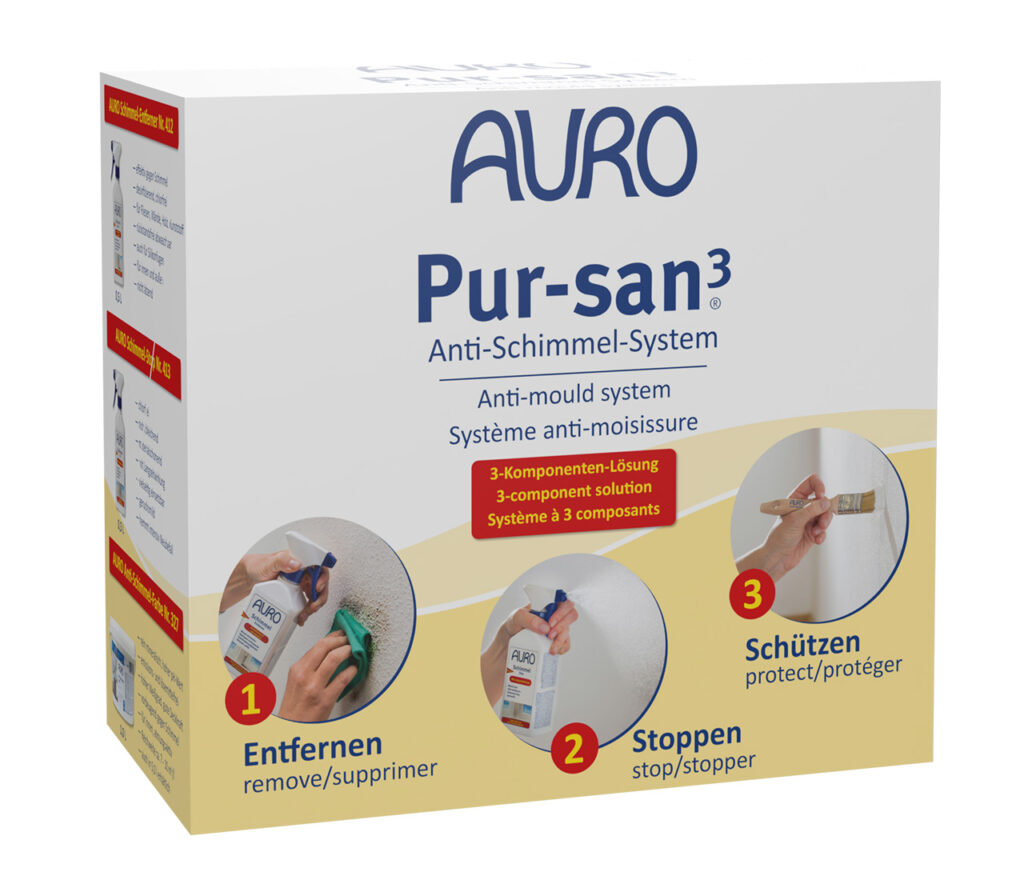 AURO Pur-san3 Nr. 414 im Set mit Schimmel-Entferner, Schimmel-Stop und ein Liter Anti-Schimmel-Farbe im praktischen Gebinde