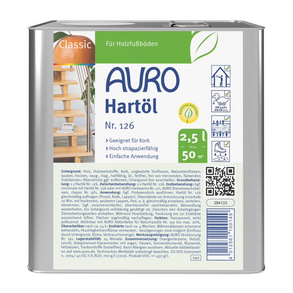 AURO Hartöl Nr. 126 in 2,5 Liter Kanister – Öl zur Grundierung oder Endbehandlung im Innenraum