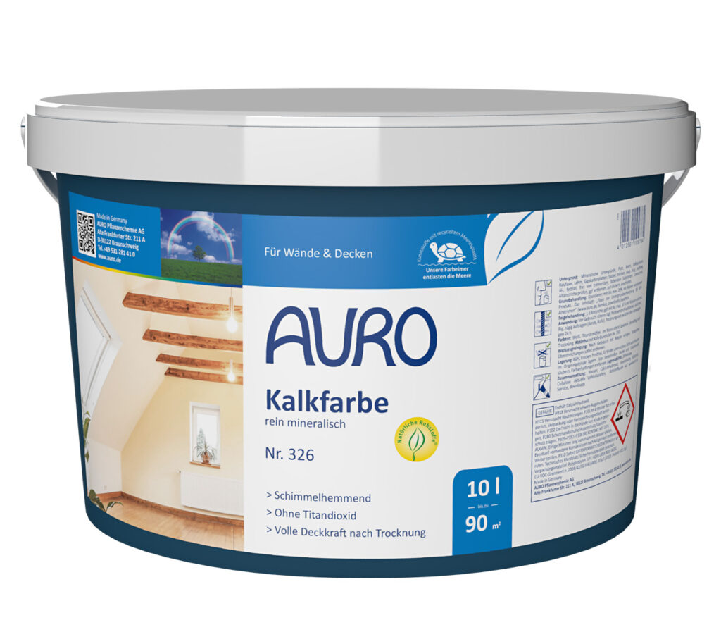 AURO Kalkfarbe Nr. 326 in 10 Liter Gebinde – lösemittelfreie, atmungsaktive Innenwandfarbe für feuchte Räume