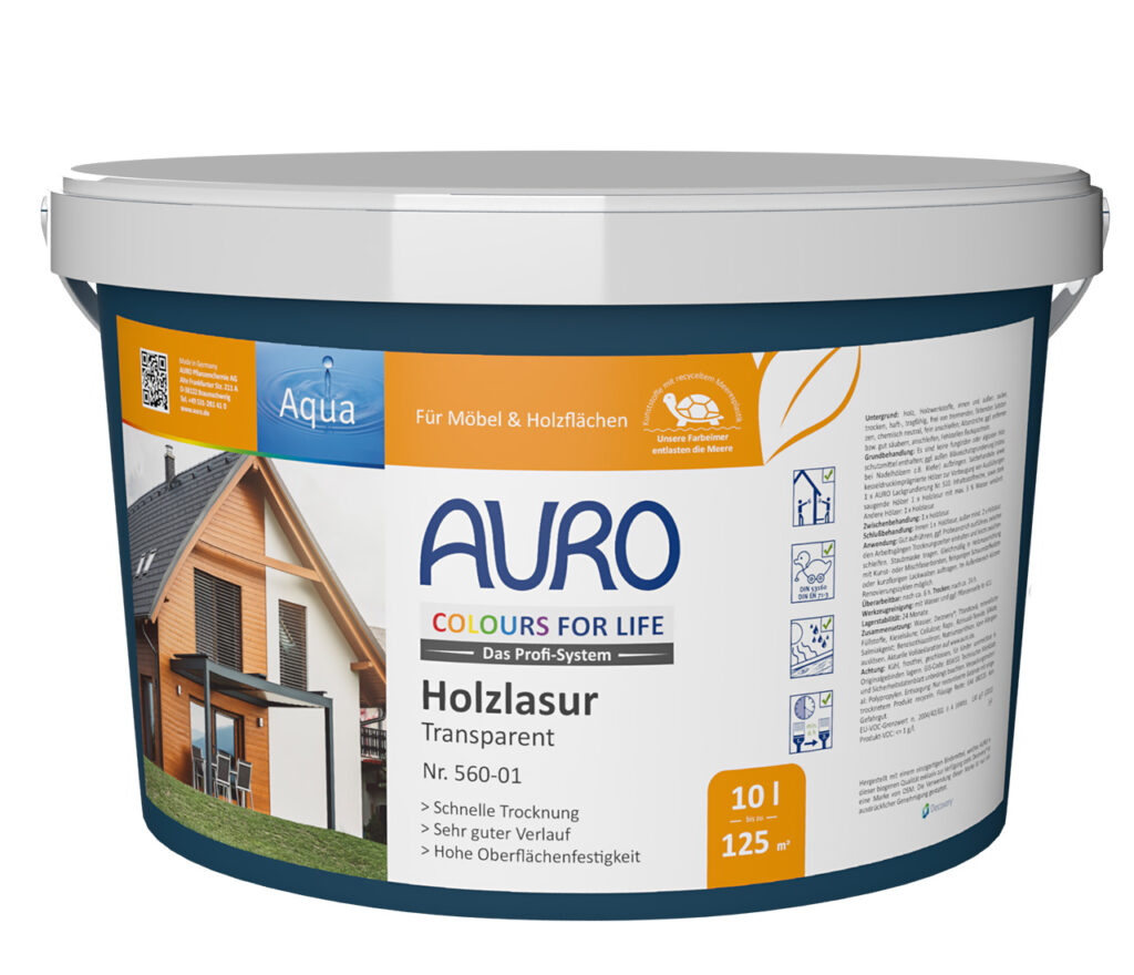 AURO COLOURS FOR LIFE Holzlasur transparent Nr. 560-01 im 10 Liter Gebinde – emissionsarme, lösemittelfreie Holzpflege