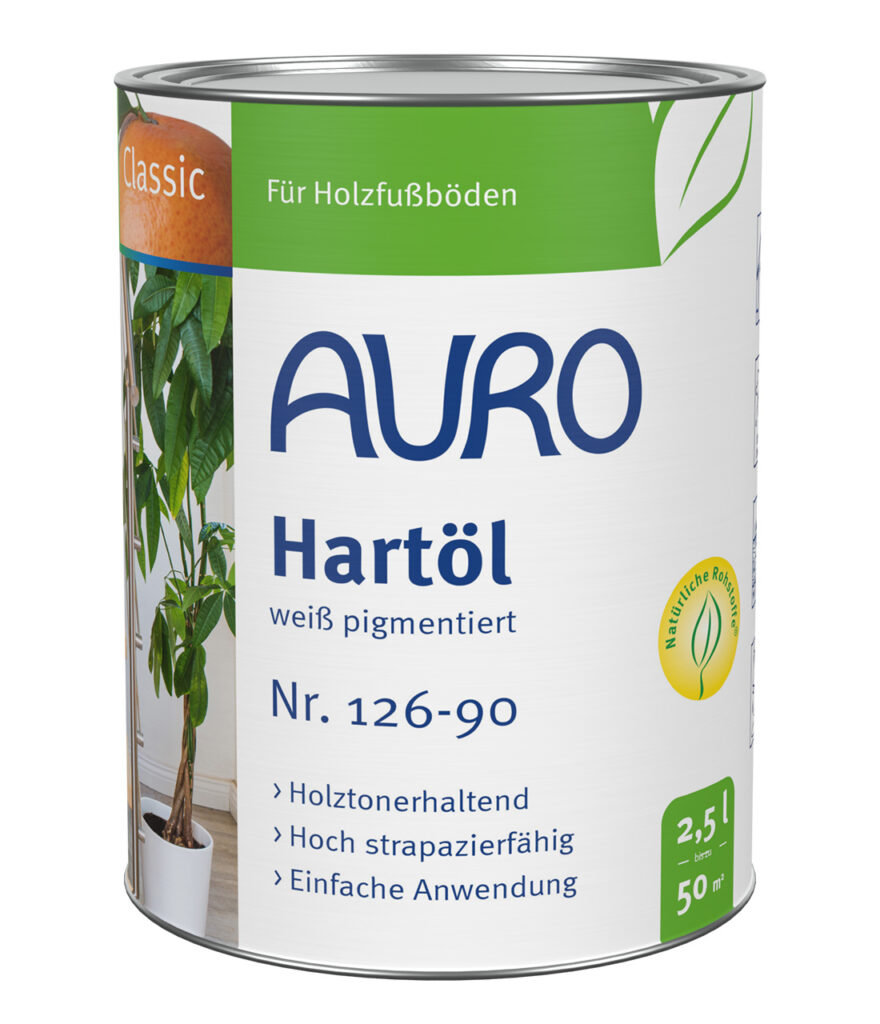 AURO Hartöl, weiß pigmentiert Nr. 126-90 in großer 2,5 Liter Dose für Holzschutz