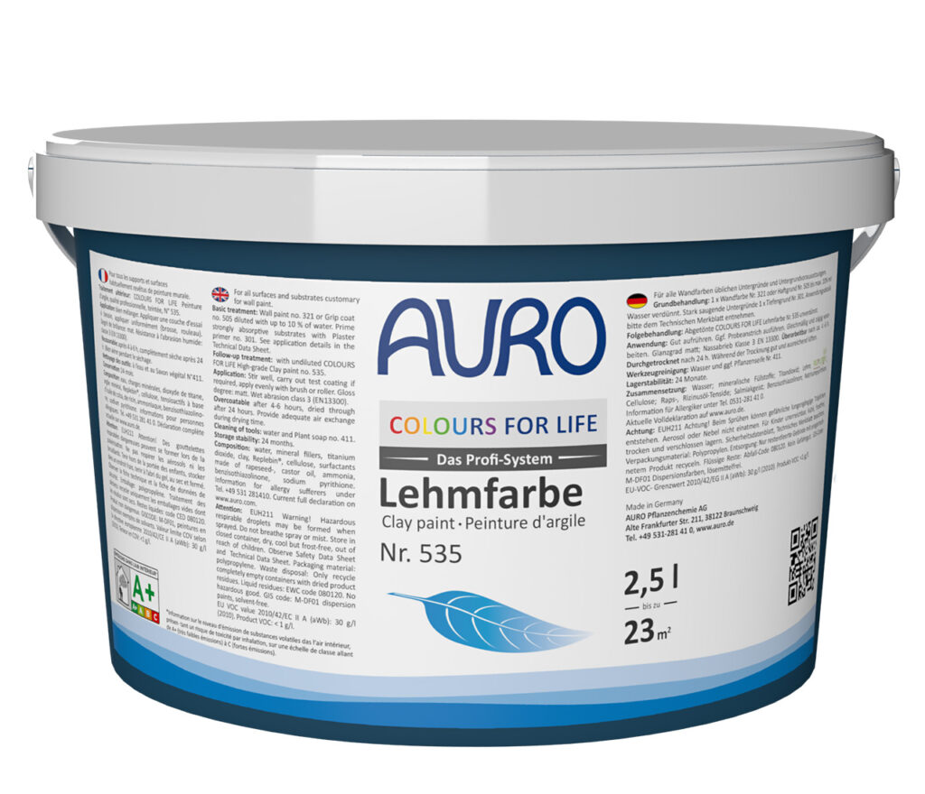 AURO COLOURS FOR LIFE Profi-Lehmfarbe Nr. 535 als 2,5 Liter Gebinde für atmungsaktive Wände in Bad und Küche