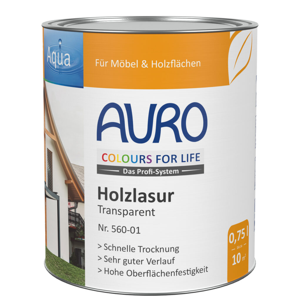 AURO COLOURS FOR LIFE Holzlasur transparent Nr. 560-01 in 0,75 Liter Dose für langlebigen Holzschutz innen und außen