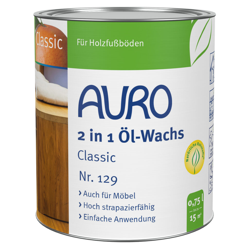AURO 2 in 1 Öl-Wachs Classic Nr. 129 als 0,75 Liter Dose zur Anwendung auf Holzoberflächen
