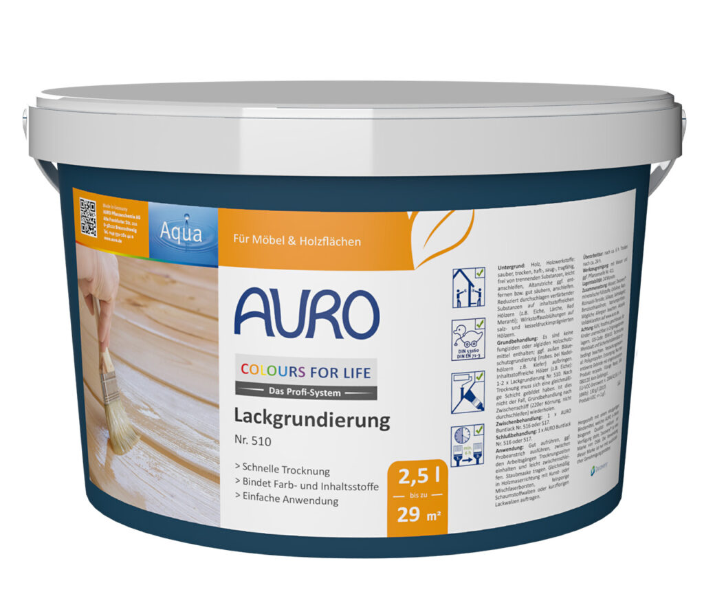 AURO COLOURS FOR LIFE Lackgrundierung Nr. 510 im 2,5 Liter Gebinde – sichere Grundierung mit Spielzeugnorm.