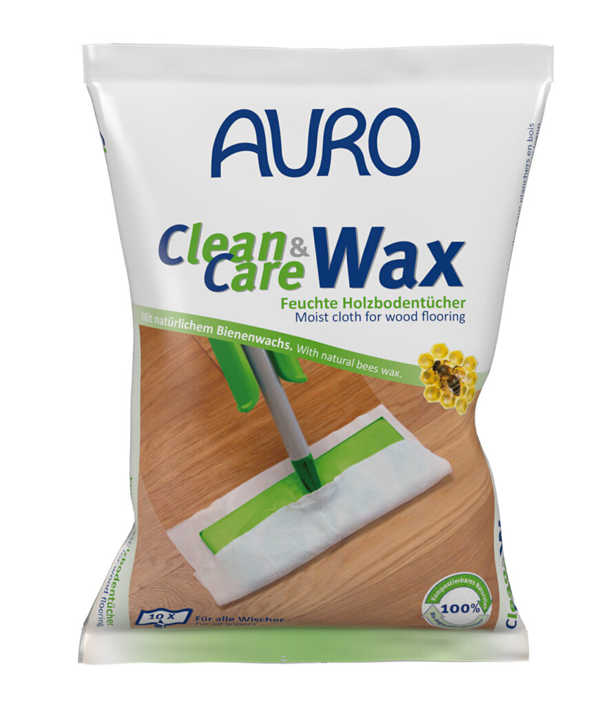 AURO Clean & Care Wax Nr. 680 Paket mit feuchten Holzbodentüchern zur Reinigung von Holz- und Korkböden