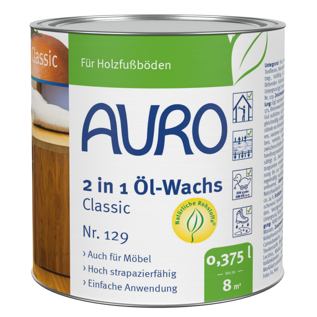 AURO 2 in 1 Öl-Wachs Classic Nr. 129 in 0,375 Liter Dose für Möbel und Fußböden