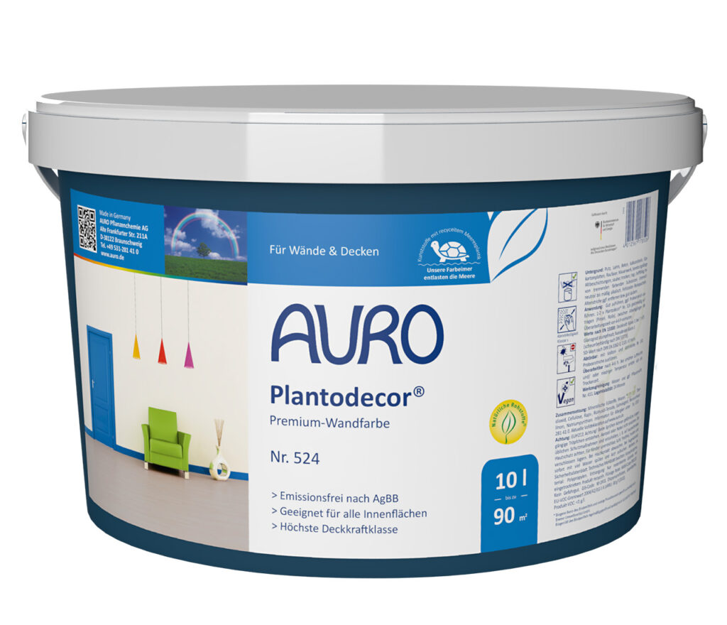 AURO Plantodecor Premium-Wandfarbe Nr. 524 als 10 Liter Gebinde mit hoher Deckkraft und REPLEBIN-Technologie