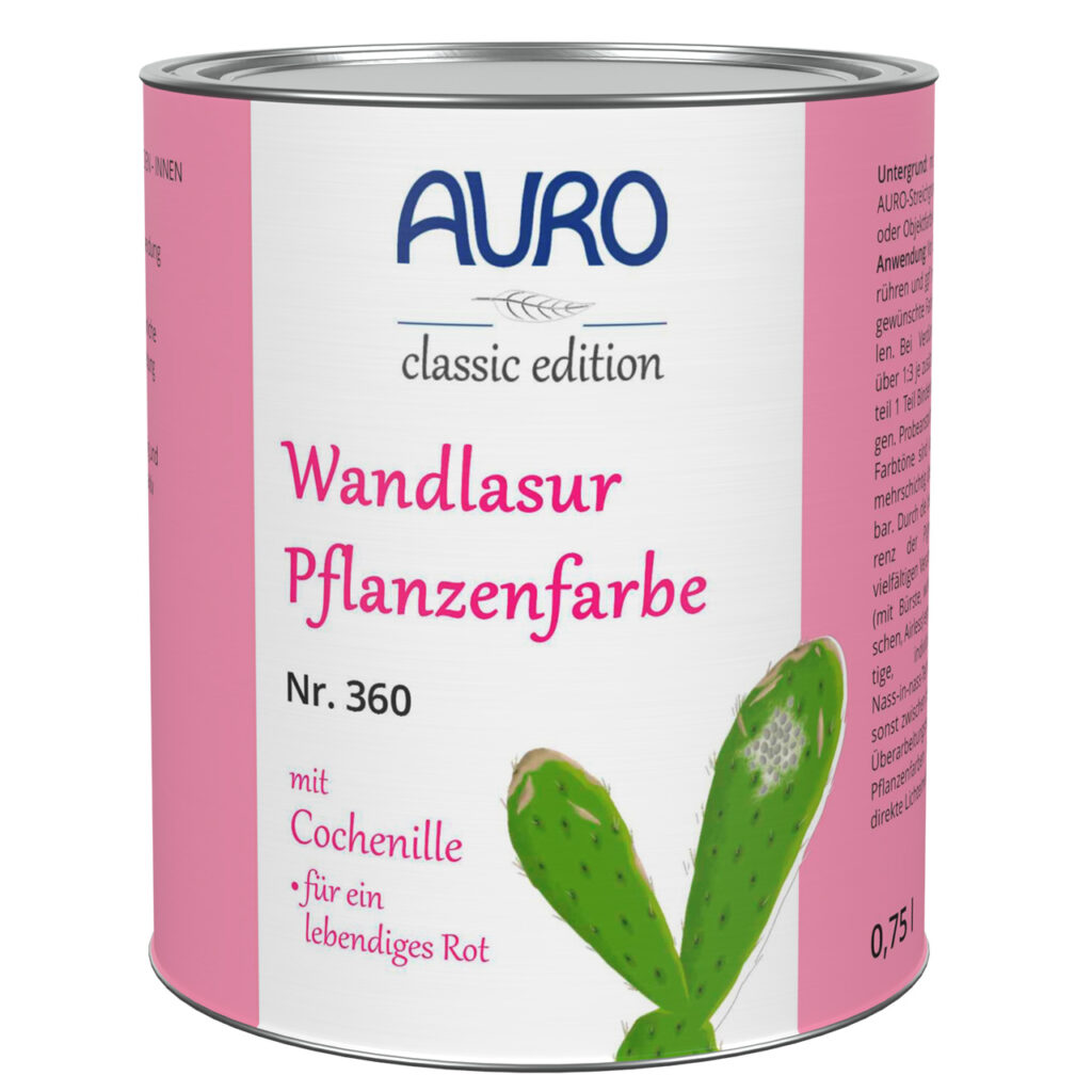 AURO Wandlasur-Pflanzenfarbe Nr. 360 in Cochenille-Rot, 0,75 Liter Dose – pflanzliche Lasur für lebendige Wände