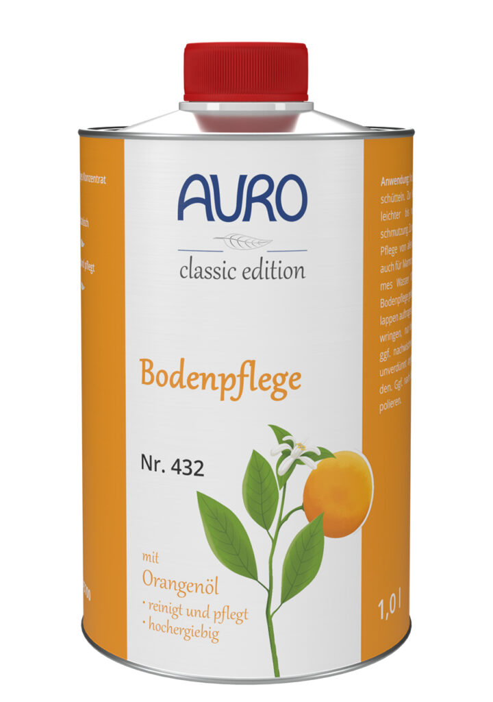 AURO Bodenpflege Nr. 432 in der 1 Liter Blechflasche – mildes Reinigungsmittel mit Orangenduft für geölte oder gewachste Böden