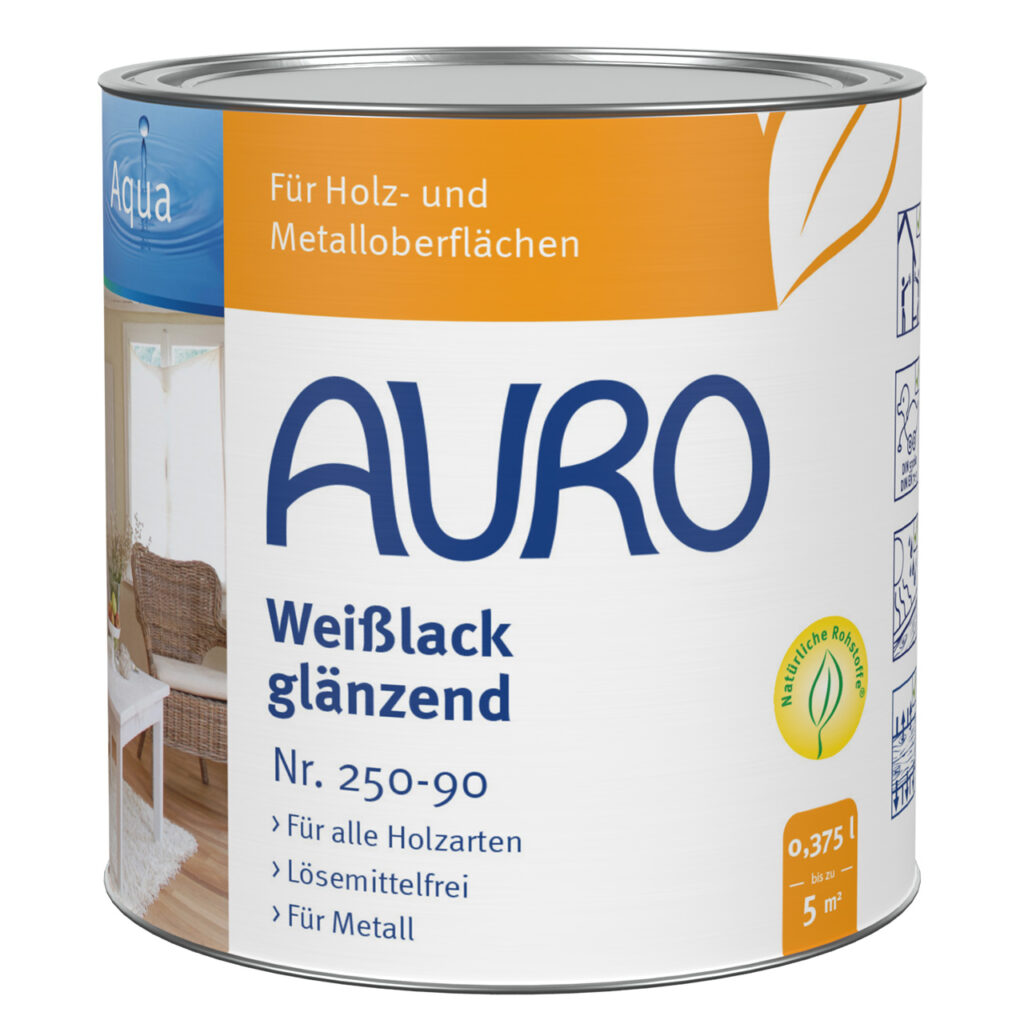 AURO Weißlack glänzend Nr. 250-90 in 0,375 Liter Dose für Holz- und Metallanstriche