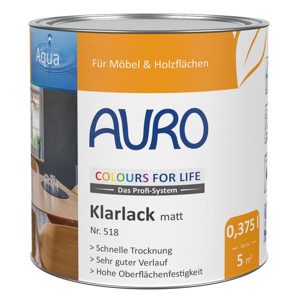AURO COLOURS FOR LIFE Klarlack, matt Nr. 518 in 0,375 Liter Dose für Möbel und Holz im Innenbereich