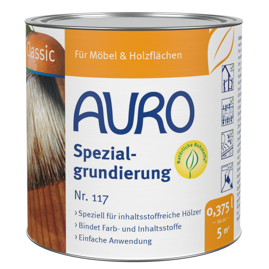 AURO Spezialgrundierung Nr. 117 in 0,375 Liter Dose – hochwertige Holzgrundierung für anspruchsvolle Hölzer