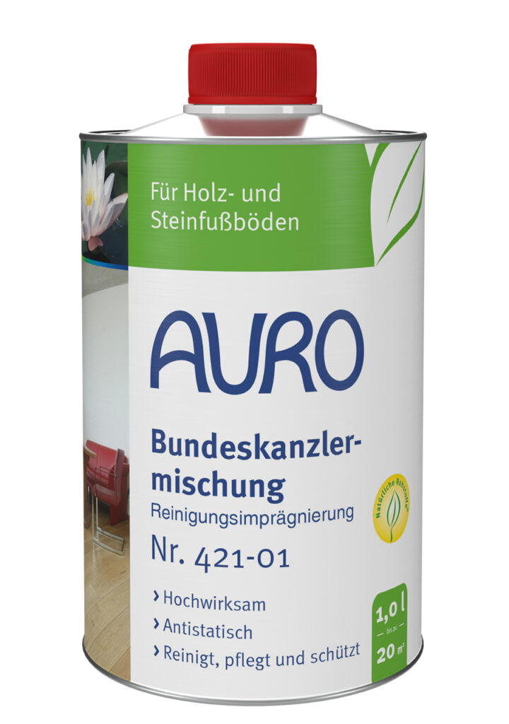 AURO Bundeskanzlermischung Reinigungsimprägnierung in 1 Liter Blechflasche für stark verschmutzte Holz- und Korkböden