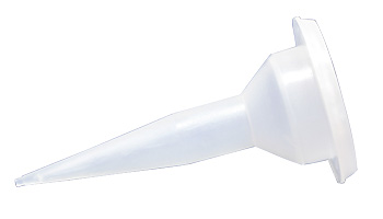 Transparente Kunststoffdüse für AURO Korkspachtel. Mit breitem Rand und schmaler Spitze für präzises Auftragen mit Handkartuschenpistolen oder ähnlichen Werkzeugen. Ideal für gleichmäßiges, kontrolliertes Füllen.